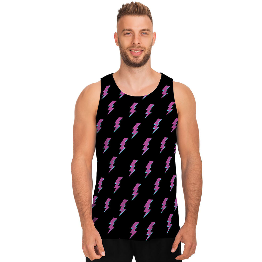 Purple And Teal Lightning Pattern Print Men's Tank Top