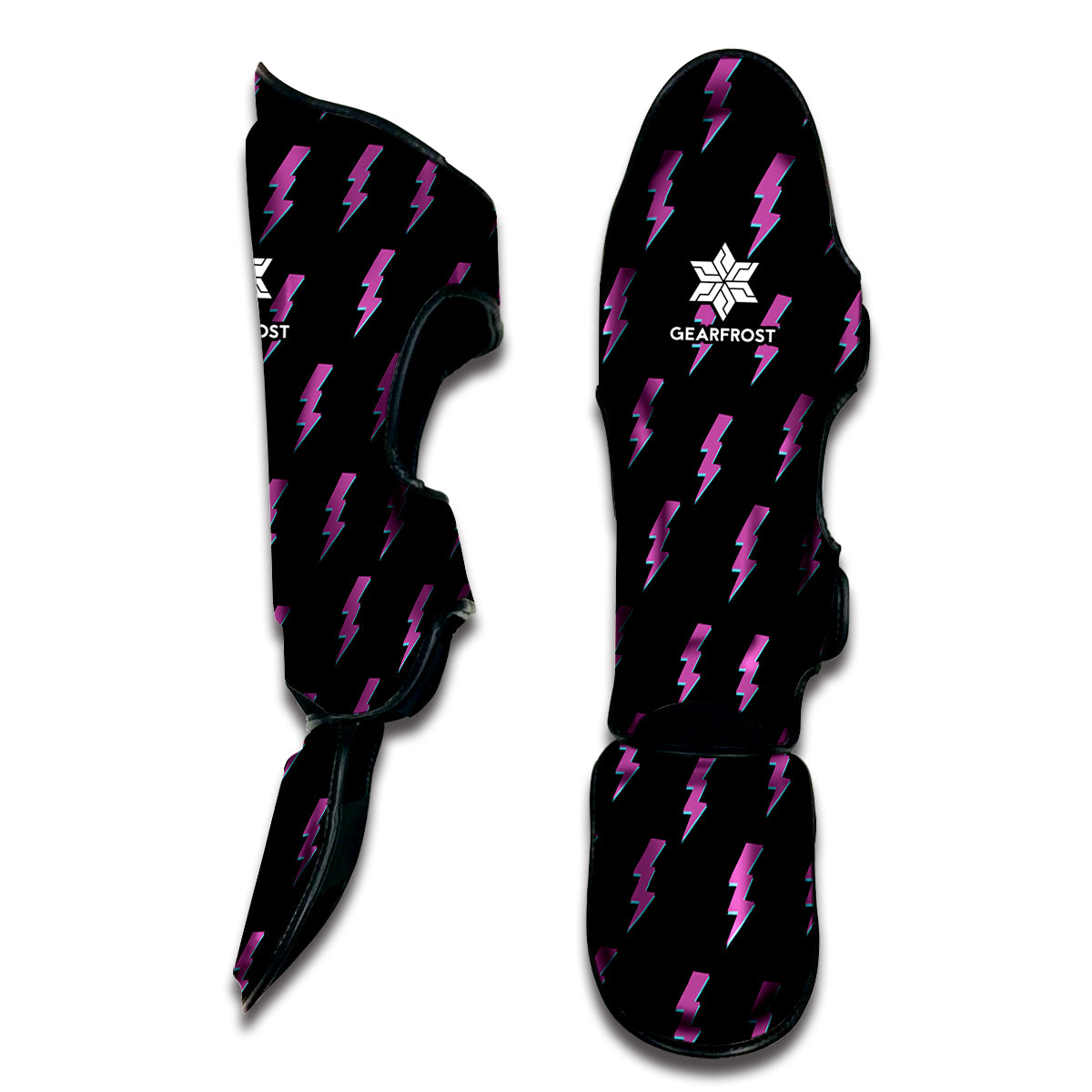 Purple And Teal Lightning Pattern Print Muay Thai Shin Guard