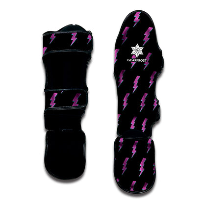Purple And Teal Lightning Pattern Print Muay Thai Shin Guard