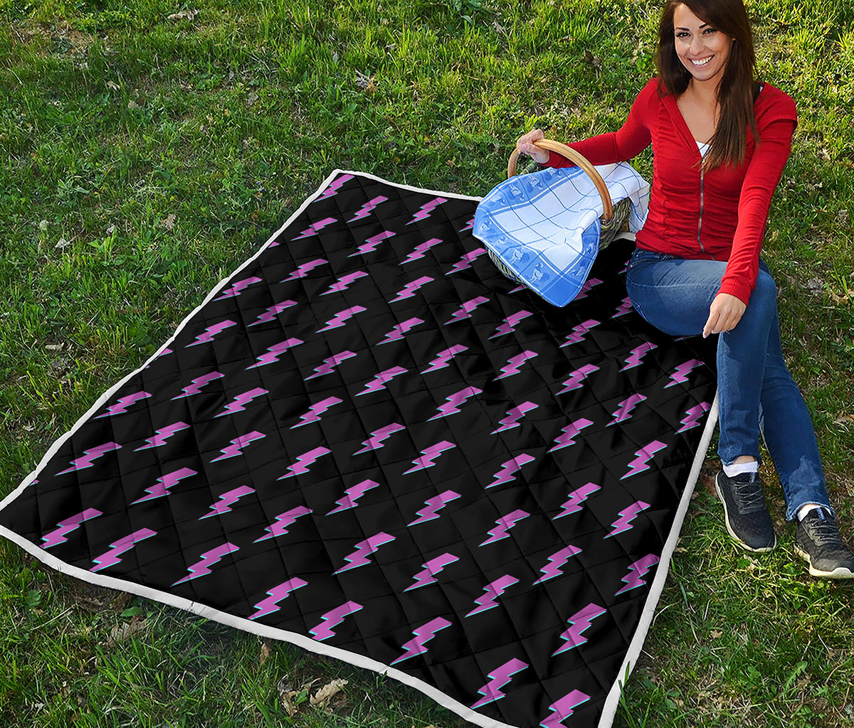Purple And Teal Lightning Pattern Print Quilt