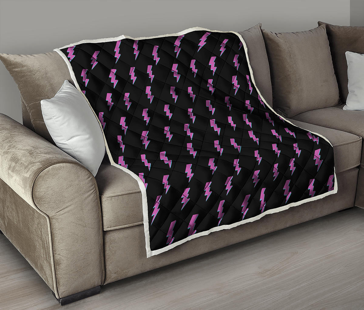 Purple And Teal Lightning Pattern Print Quilt