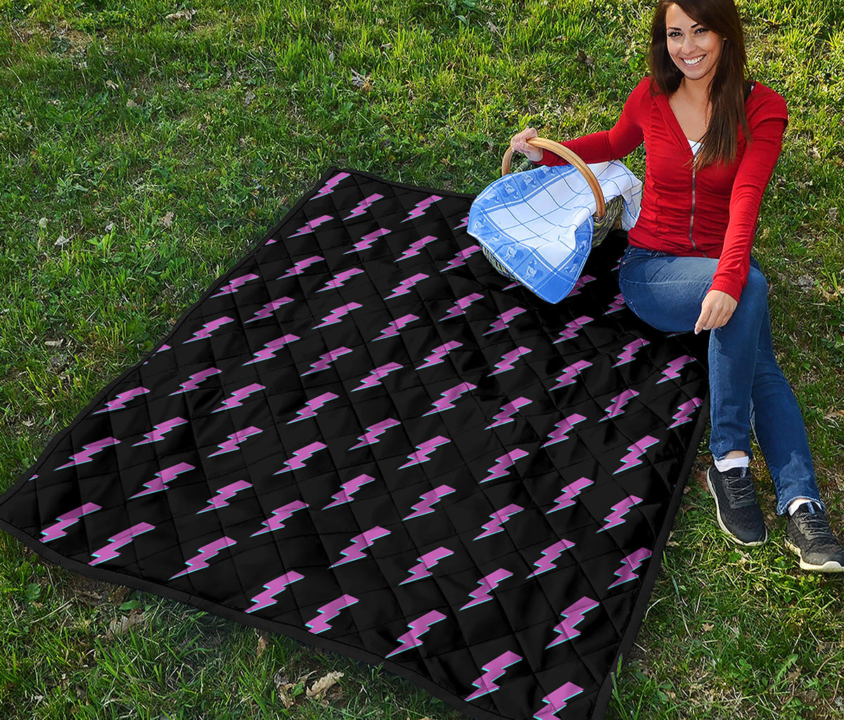 Purple And Teal Lightning Pattern Print Quilt