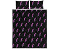 Purple And Teal Lightning Pattern Print Quilt Bed Set