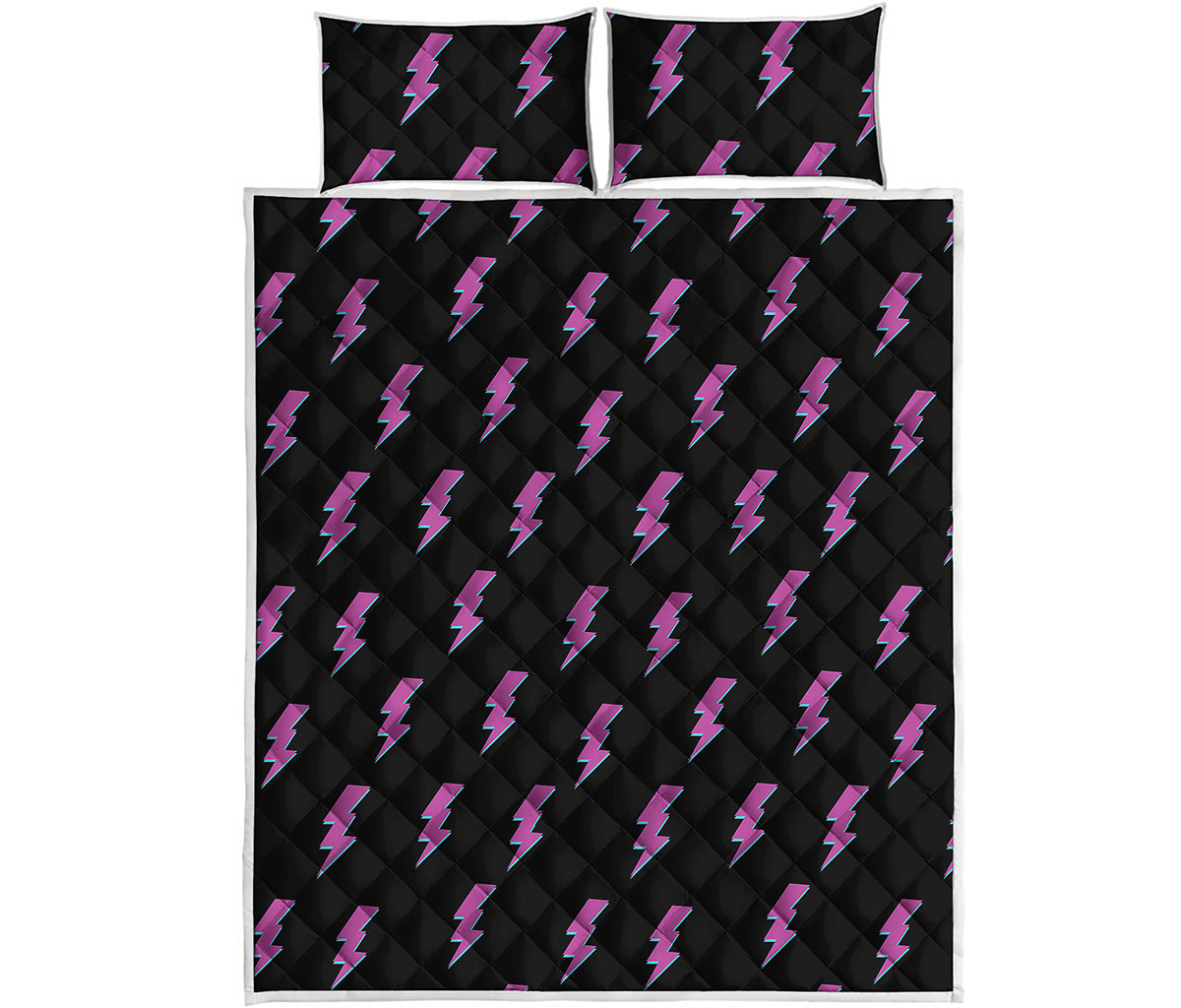 Purple And Teal Lightning Pattern Print Quilt Bed Set
