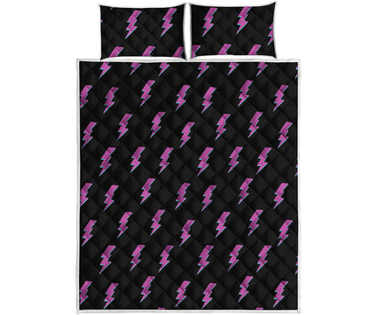 Purple And Teal Lightning Pattern Print Quilt Bed Set