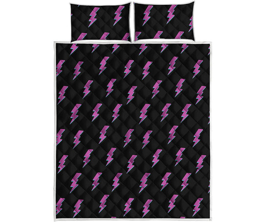Purple And Teal Lightning Pattern Print Quilt Bed Set