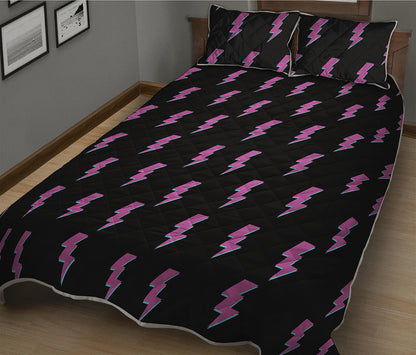 Purple And Teal Lightning Pattern Print Quilt Bed Set