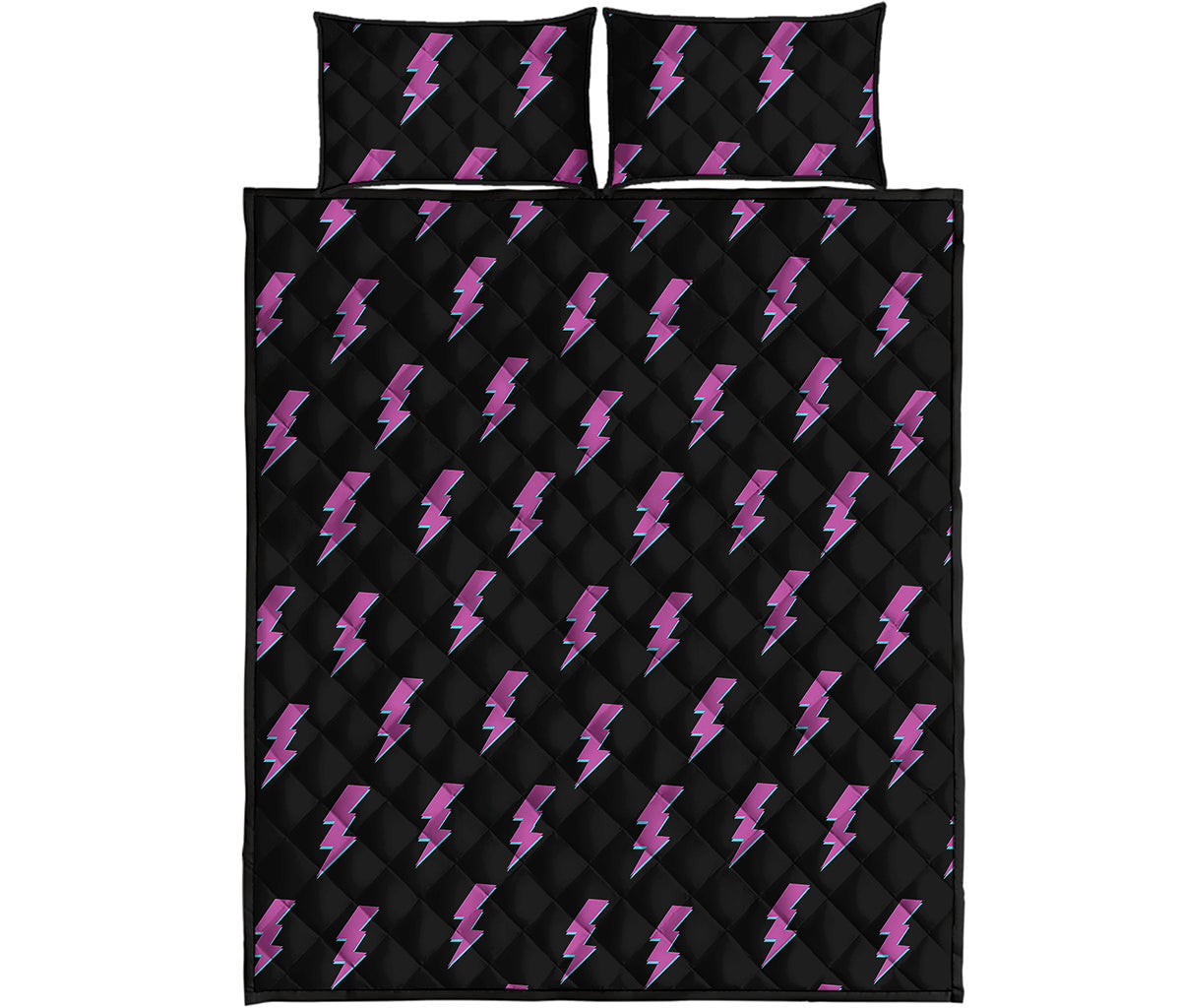 Purple And Teal Lightning Pattern Print Quilt Bed Set