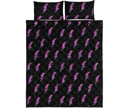 Purple And Teal Lightning Pattern Print Quilt Bed Set