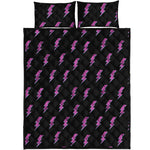 Purple And Teal Lightning Pattern Print Quilt Bed Set