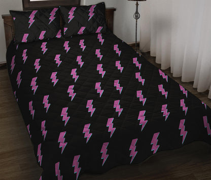 Purple And Teal Lightning Pattern Print Quilt Bed Set