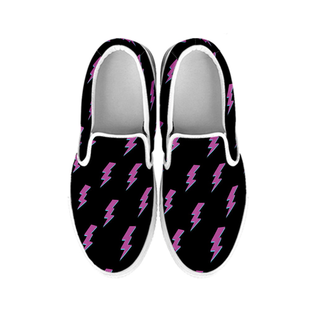 Purple And Teal Lightning Pattern Print White Slip On Shoes