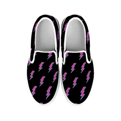 Purple And Teal Lightning Pattern Print White Slip On Shoes