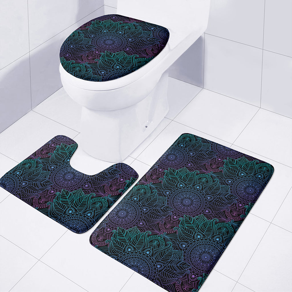 Purple And Teal Mandala Print 3 Piece Bath Mat Set
