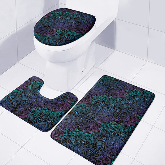 Purple And Teal Mandala Print 3 Piece Bath Mat Set