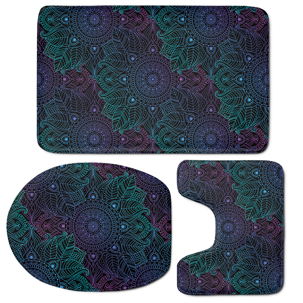 Purple And Teal Mandala Print 3 Piece Bath Mat Set