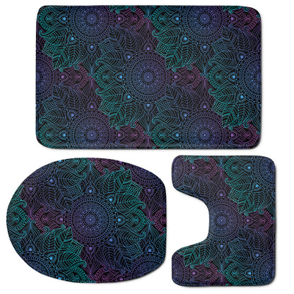 Purple And Teal Mandala Print 3 Piece Bath Mat Set