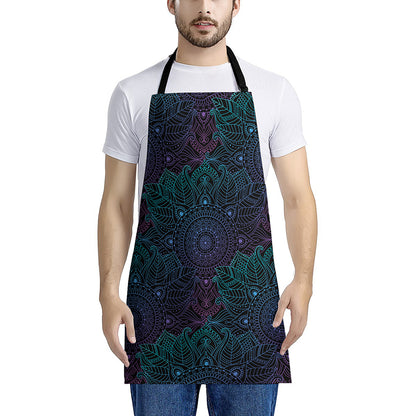 Purple And Teal Mandala Print Apron