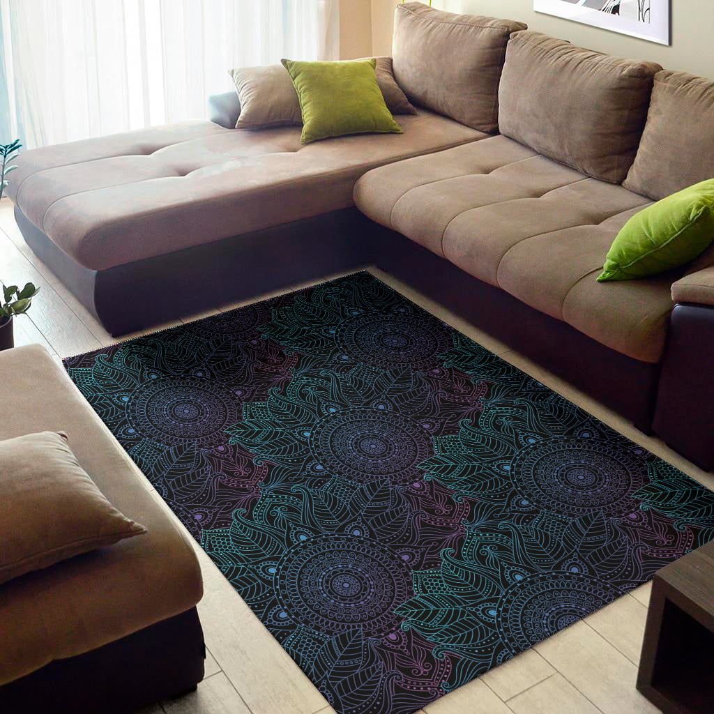 Purple And Teal Mandala Print Area Rug