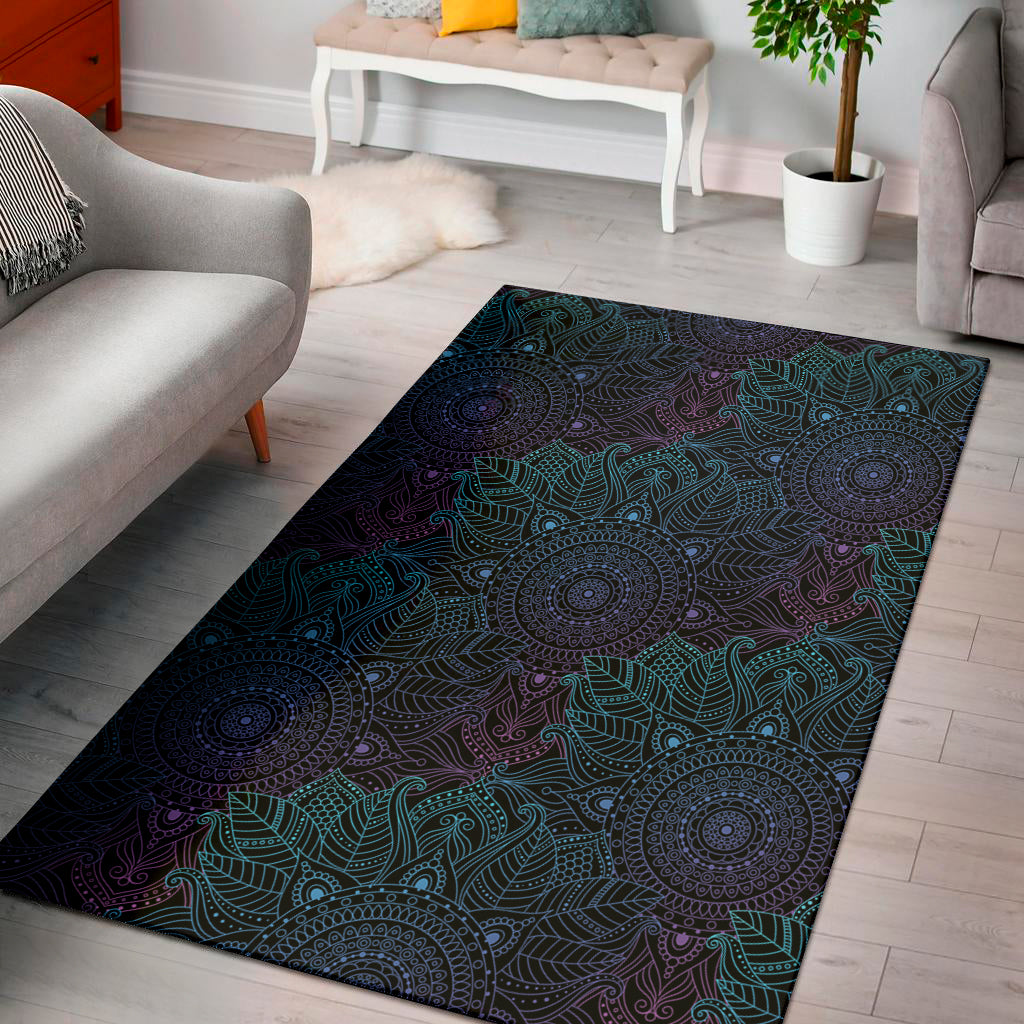 Purple And Teal Mandala Print Area Rug