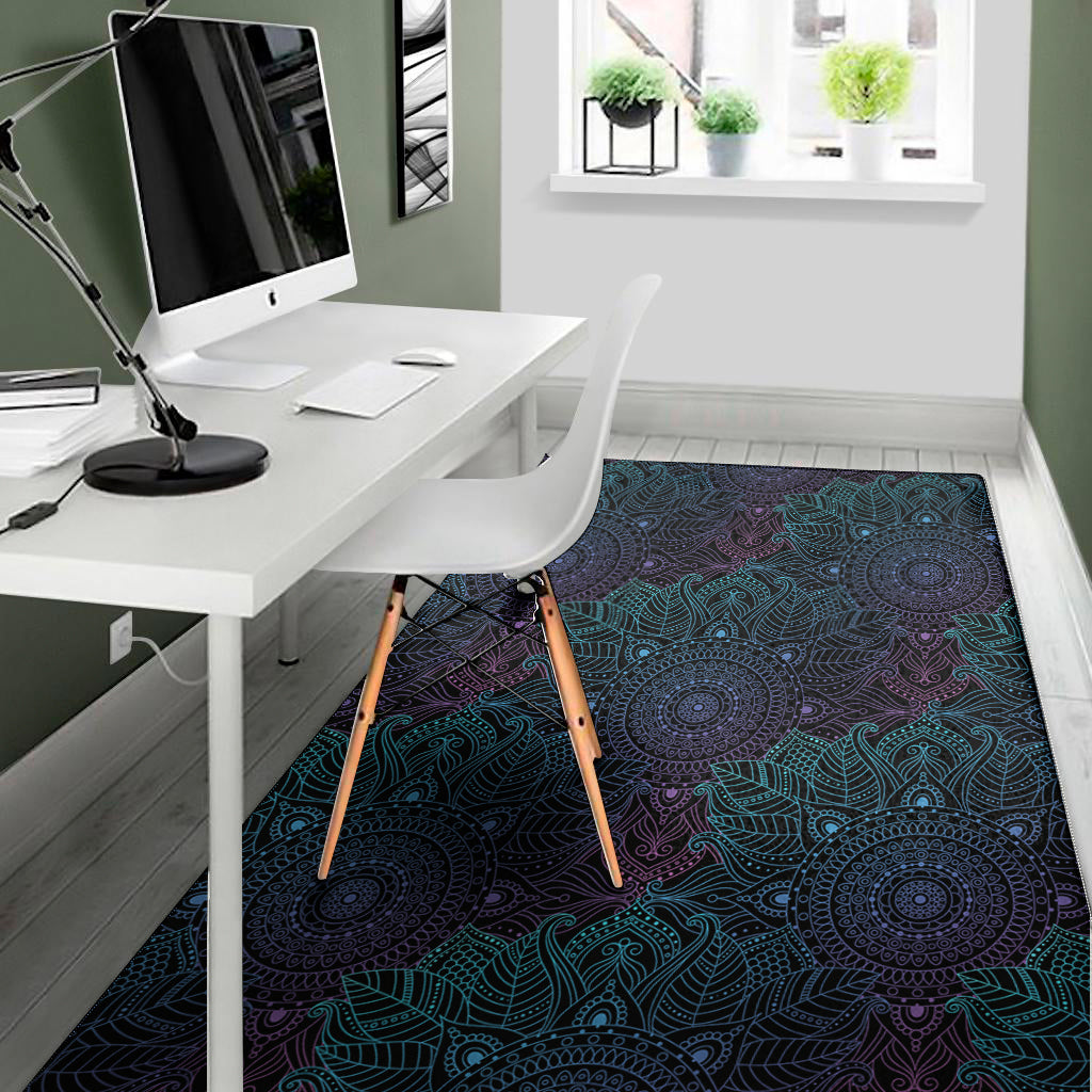 Purple And Teal Mandala Print Area Rug