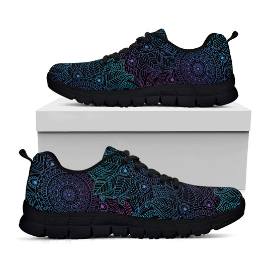 Purple And Teal Mandala Print Black Sneakers