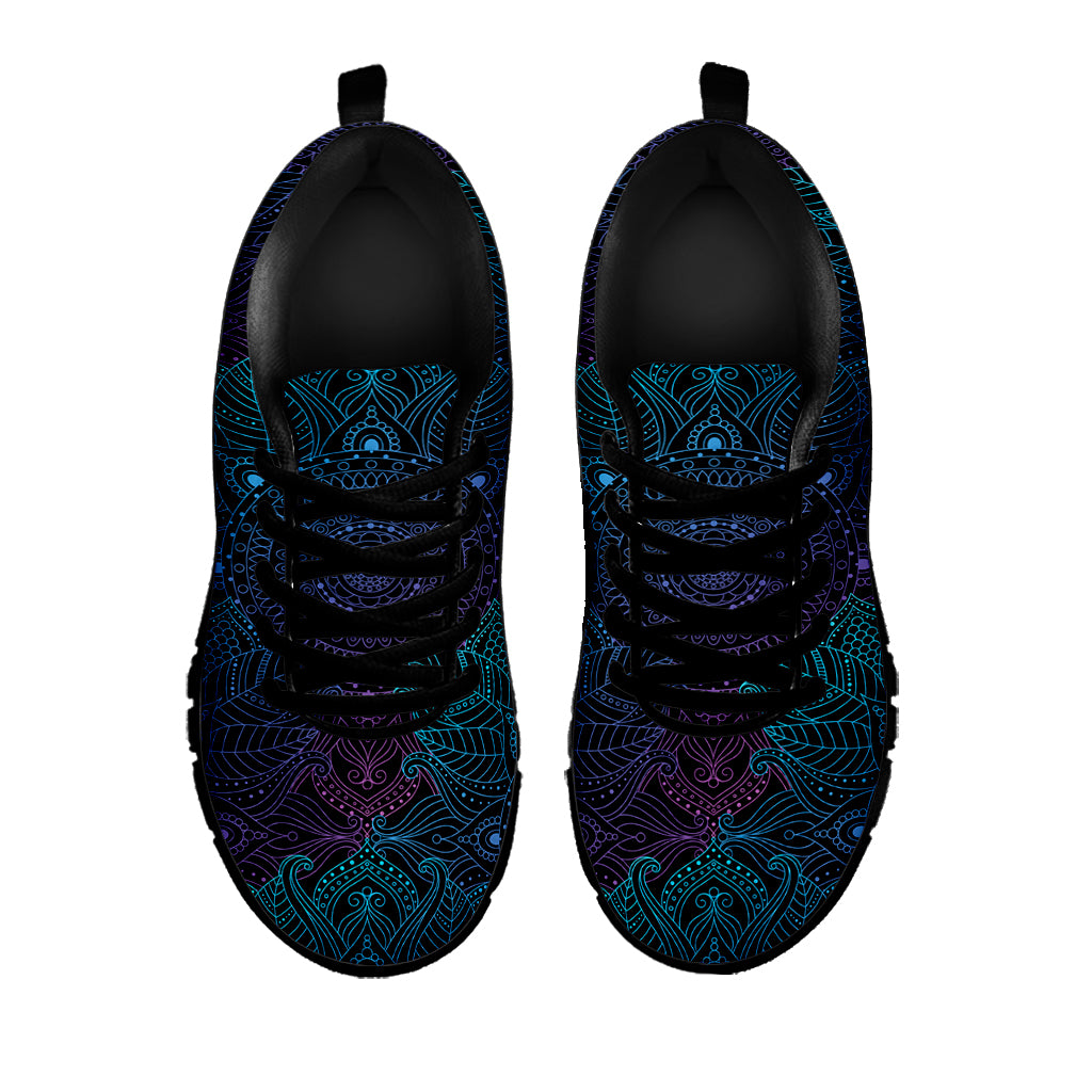Purple And Teal Mandala Print Black Sneakers