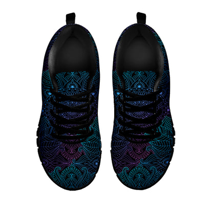 Purple And Teal Mandala Print Black Sneakers