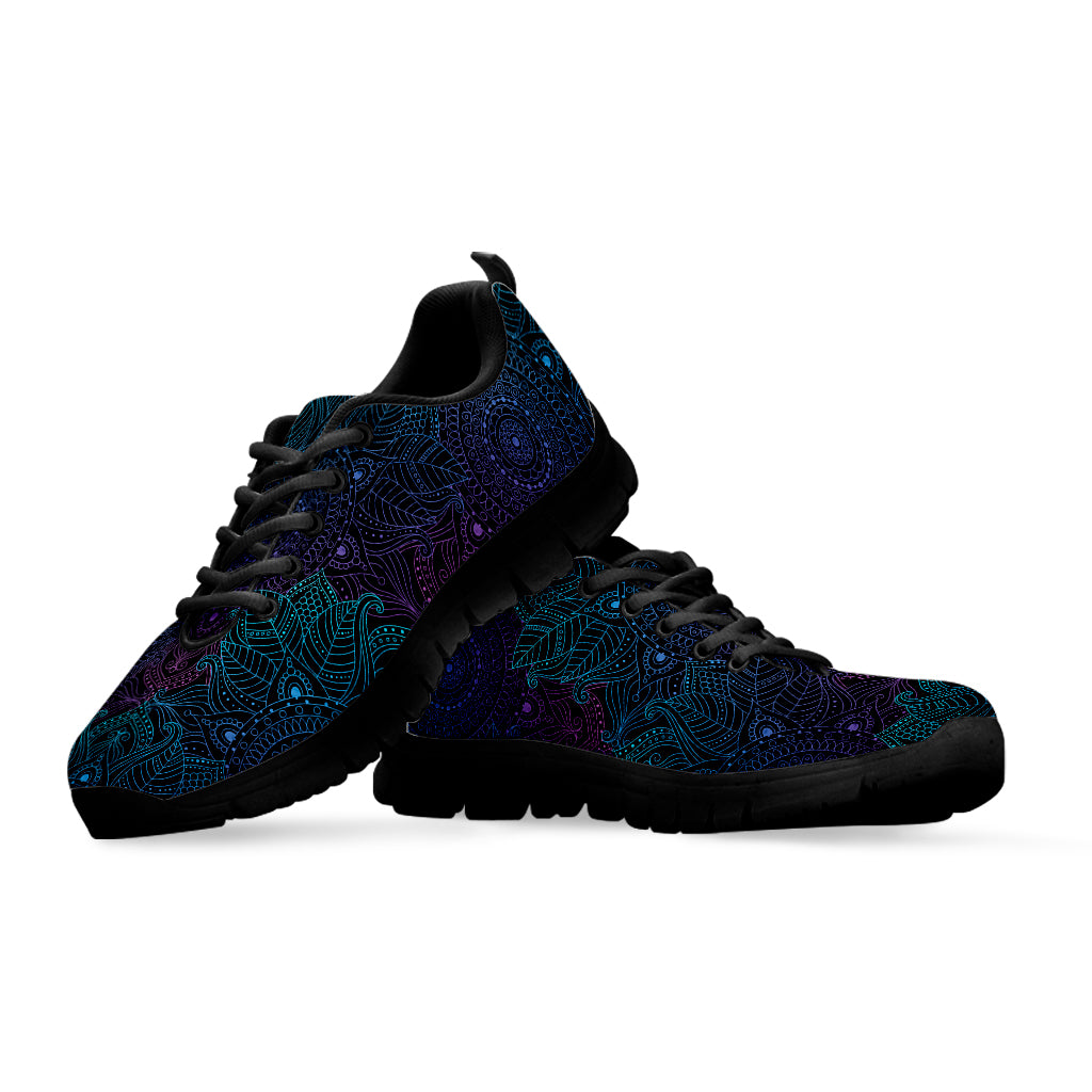 Purple And Teal Mandala Print Black Sneakers