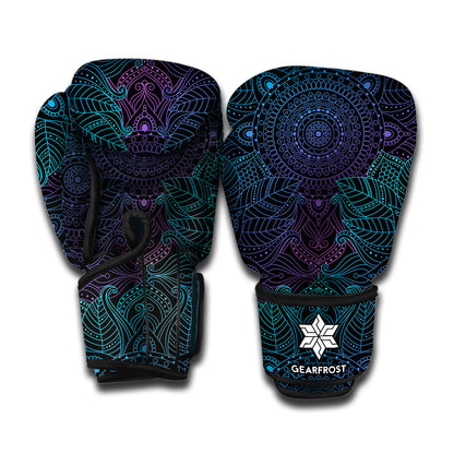 Purple And Teal Mandala Print Boxing Gloves