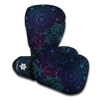 Purple And Teal Mandala Print Boxing Gloves