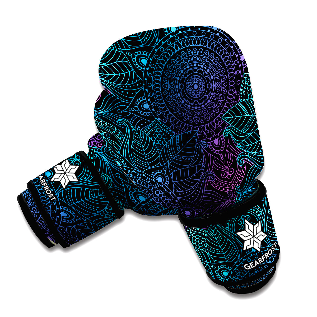 Purple And Teal Mandala Print Boxing Gloves