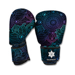Purple And Teal Mandala Print Boxing Gloves