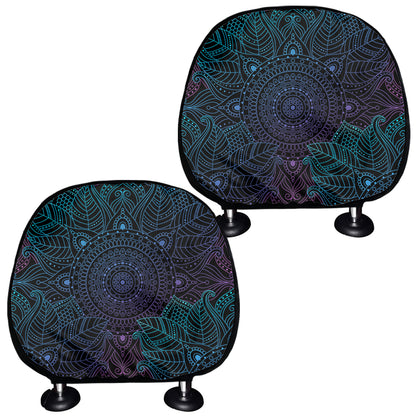 Purple And Teal Mandala Print Car Headrest Covers