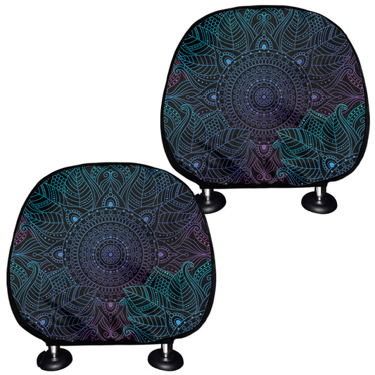 Purple And Teal Mandala Print Car Headrest Covers