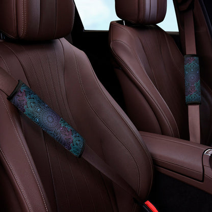 Purple And Teal Mandala Print Car Seat Belt Covers