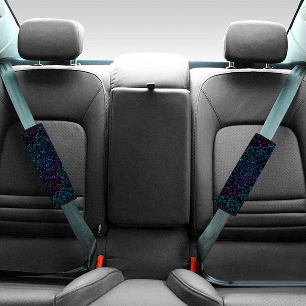 Purple And Teal Mandala Print Car Seat Belt Covers