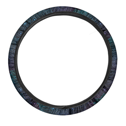 Purple And Teal Mandala Print Car Steering Wheel Cover