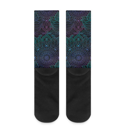 Purple And Teal Mandala Print Crew Socks