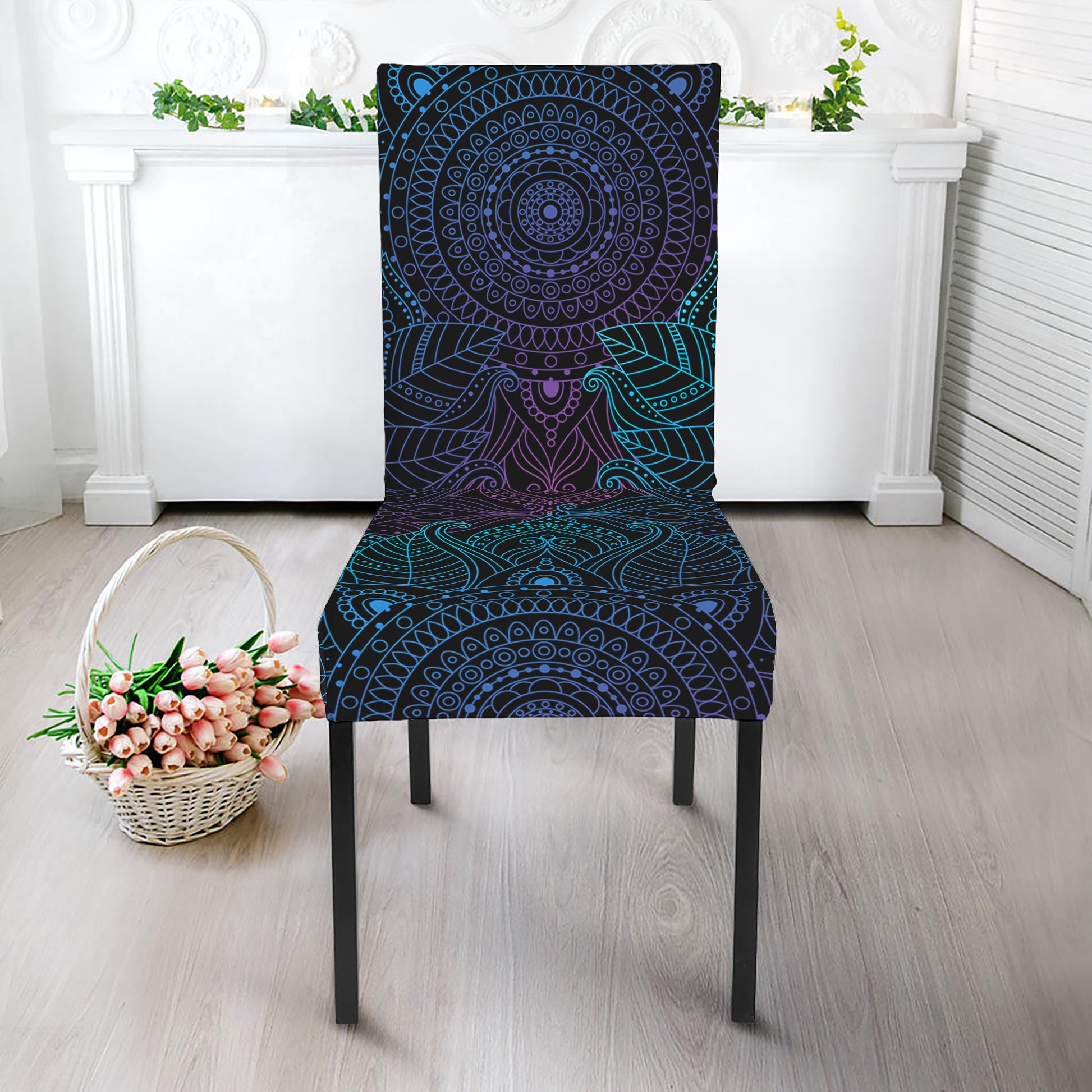 Purple And Teal Mandala Print Dining Chair Slipcover