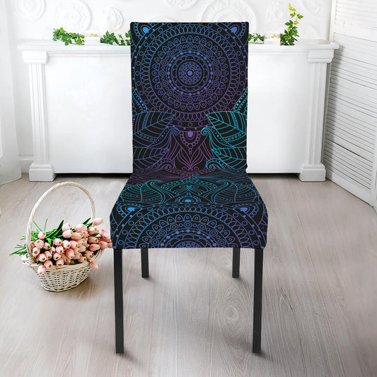Purple And Teal Mandala Print Dining Chair Slipcover