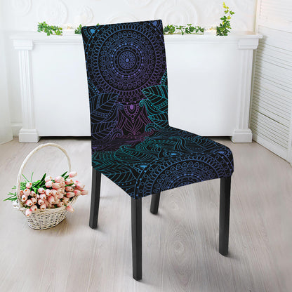 Purple And Teal Mandala Print Dining Chair Slipcover