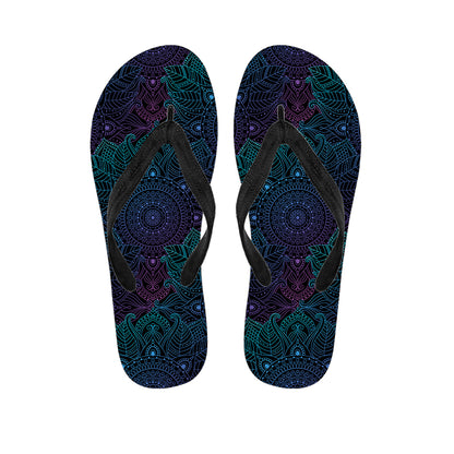 Purple And Teal Mandala Print Flip Flops