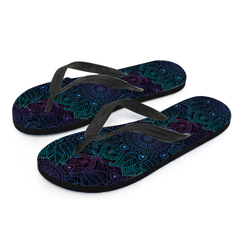 Purple And Teal Mandala Print Flip Flops