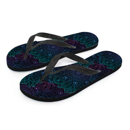 Purple And Teal Mandala Print Flip Flops