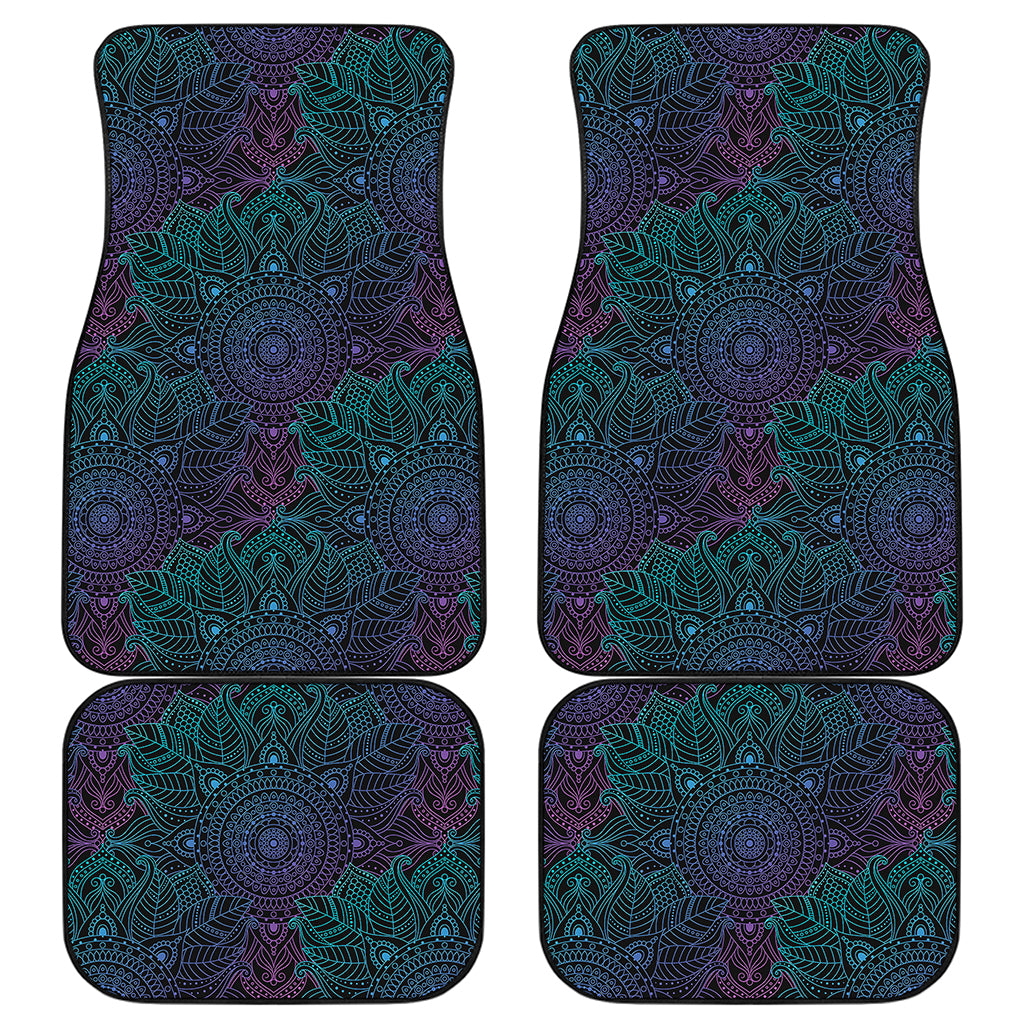 Purple And Teal Mandala Print Front and Back Car Floor Mats