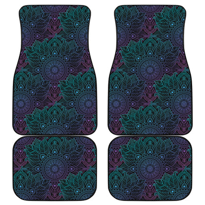 Purple And Teal Mandala Print Front and Back Car Floor Mats