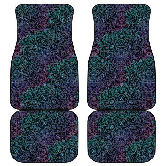 Purple And Teal Mandala Print Front and Back Car Floor Mats