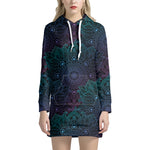 Purple And Teal Mandala Print Hoodie Dress