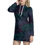 Purple And Teal Mandala Print Hoodie Dress